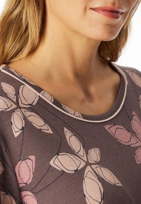 Schiesser - Nachthemd met lange mouwen en bedrukte bloemen mauve - Comfort Nightwear