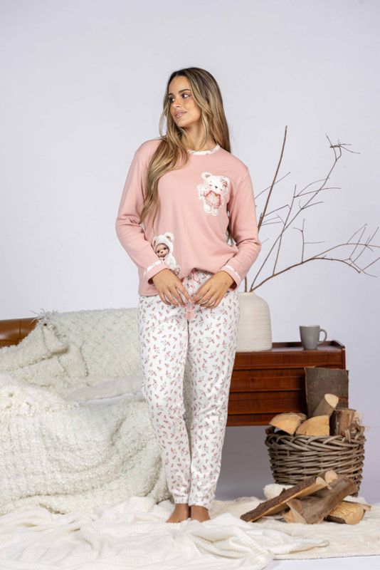 Mira - Dames Pyjama - Oudroze met Beertje