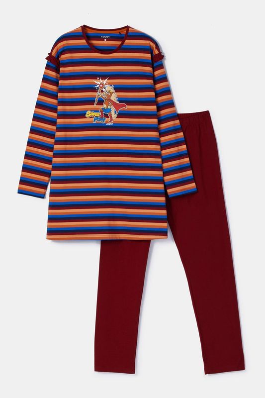 Woody - Meisjes Dames Pyjama - Multicolor Gestreept