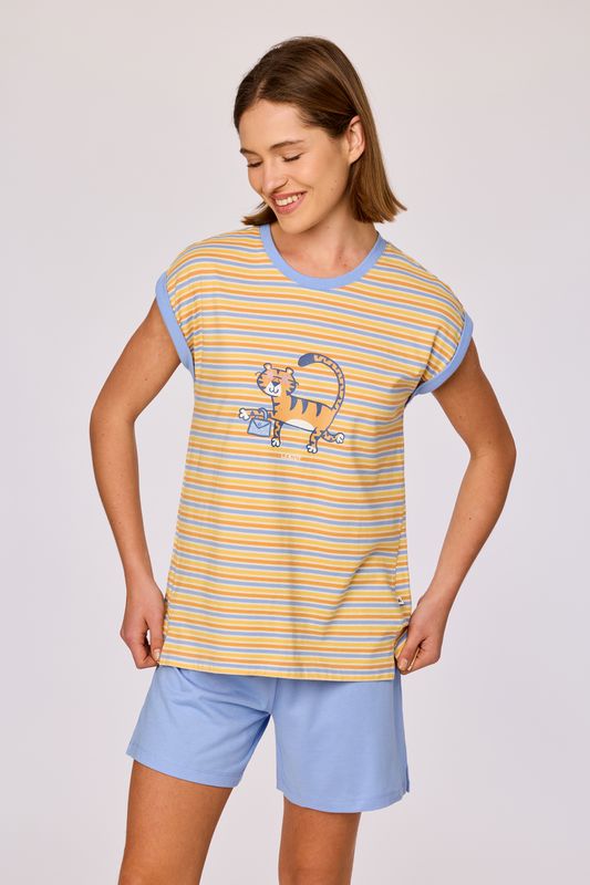 Woody - Meisjes-Dames pyjama -  Kleurrijk gestreept  van soepel katoen