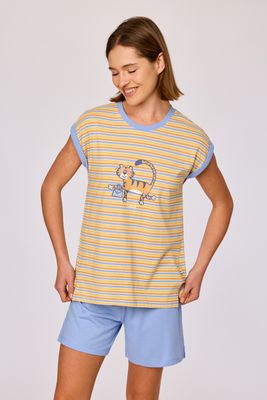 Woody - Meisjes-Dames pyjama -  Kleurrijk gestreept  van soepel katoen