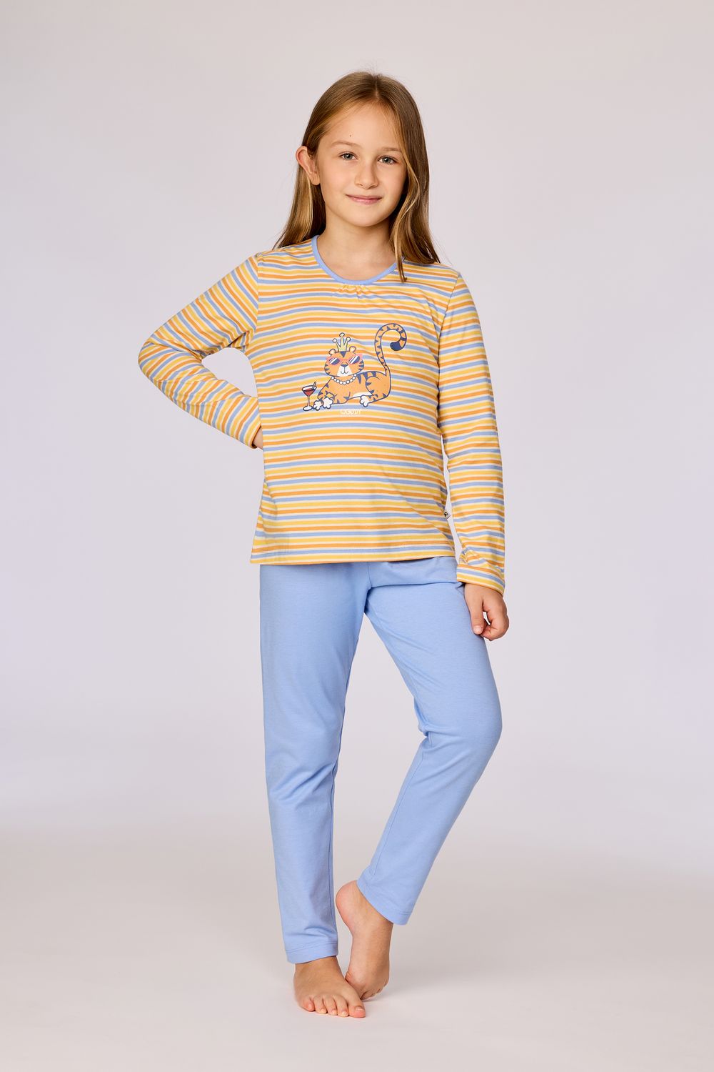 Woody - Meisjes-Dames pyjama - Geel gestreept