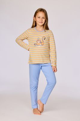Woody - Meisjes-Dames pyjama - Geel gestreept