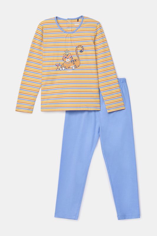 Woody - Meisjes-Dames pyjama - Geel gestreept