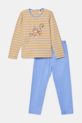 Woody - Meisjes-Dames pyjama - Geel gestreept