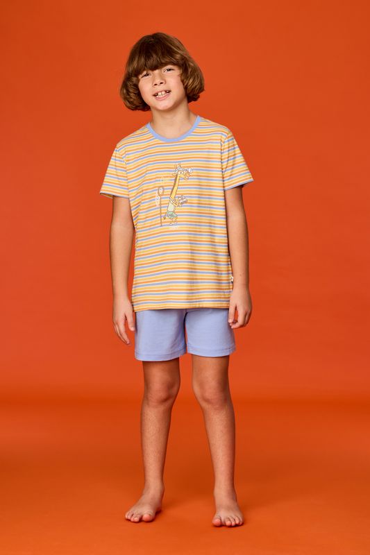 Woody - Jongens-Heren pyjama - Geel gestreept