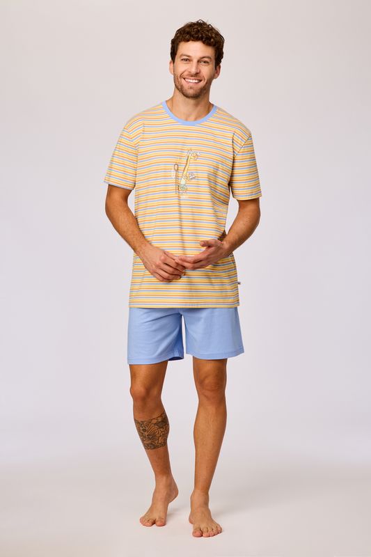 Woody - Jongens-Heren pyjama - Geel gestreept