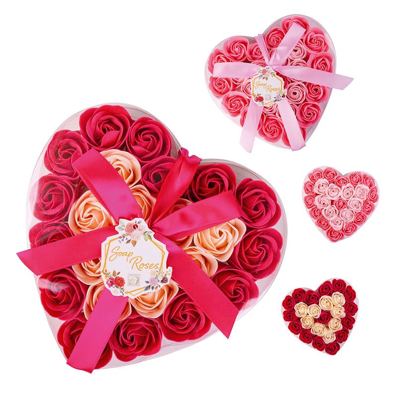 Valentijn - Badrozen in hartvormige geschenkdoos, badbloemen, 2 kleuren, assorti