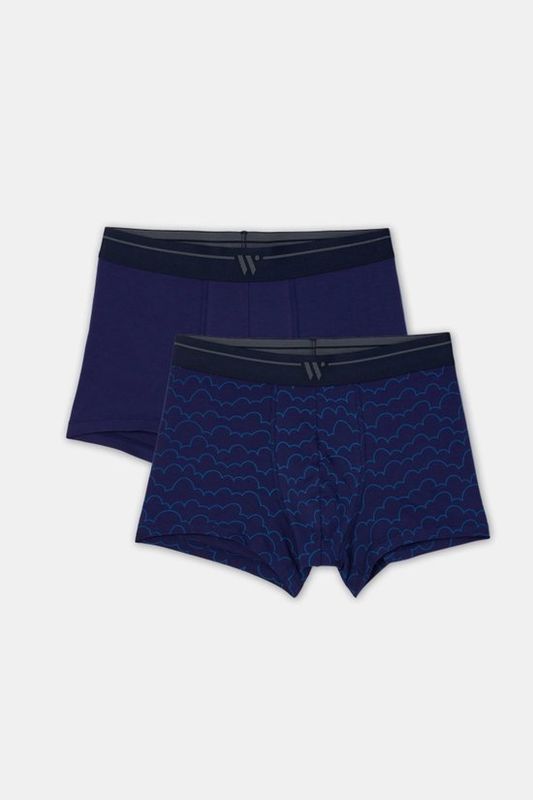 Jongens-Heren boxer, set donkerblauw + wolkenprint