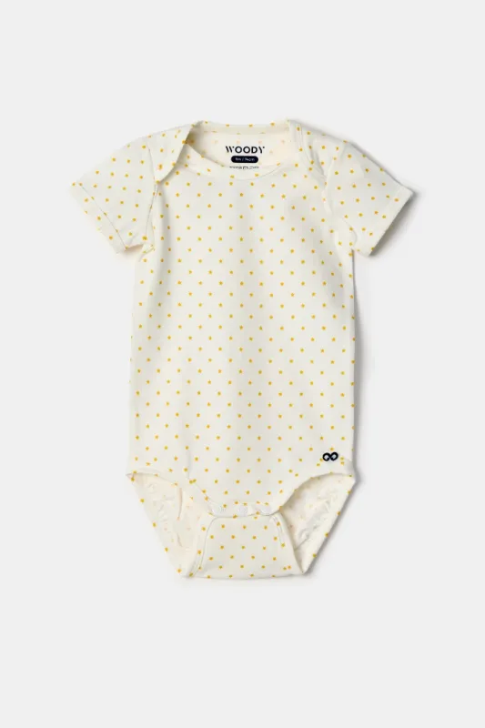 Woody - Witte body in katoen met sterretjesprint en korte mouwen