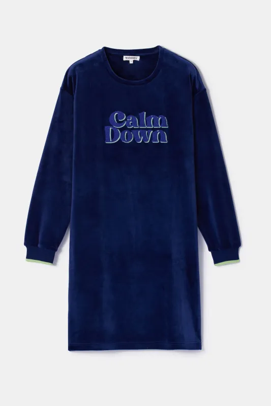 Woody - Donkerblauw slaapkleedje in velours