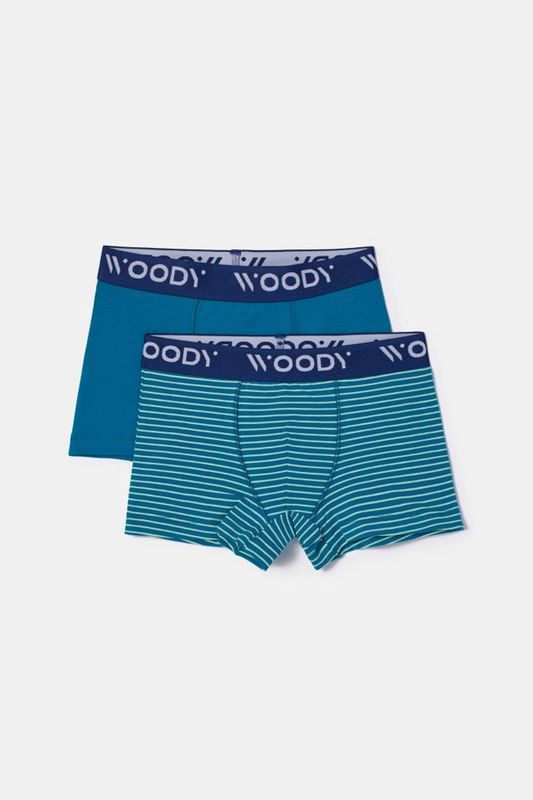 Woody - Duopack Jongens Boxers - Blauwgroen gestreept