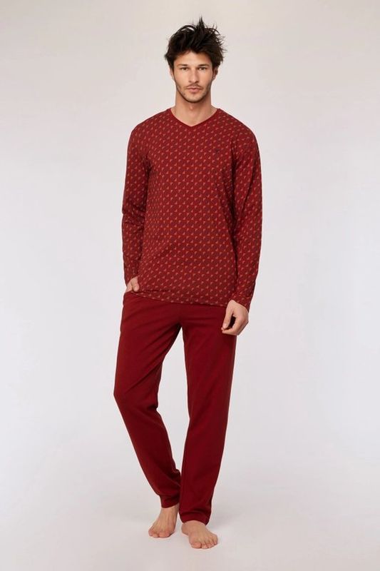 Donkerrode pyjama met geometrische print in katoen