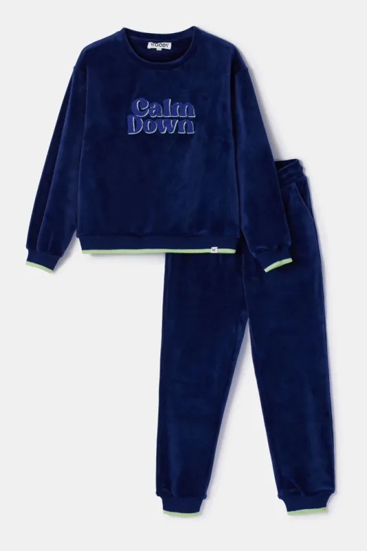 Woody - Donkerblauwe homewear in velours