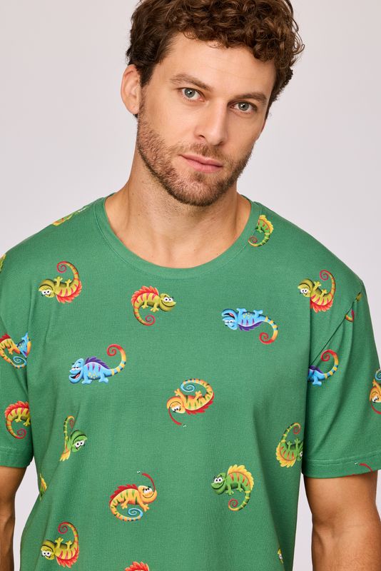 Woody  - Jongens/Heren pyjama - Kameleon print groen