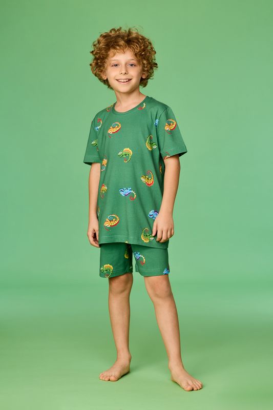 Woody  - Jongens/Heren pyjama - Kameleon print groen