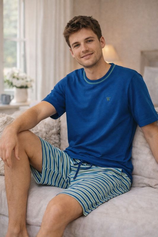 Woody -  Herenpyjama Donkerblauw