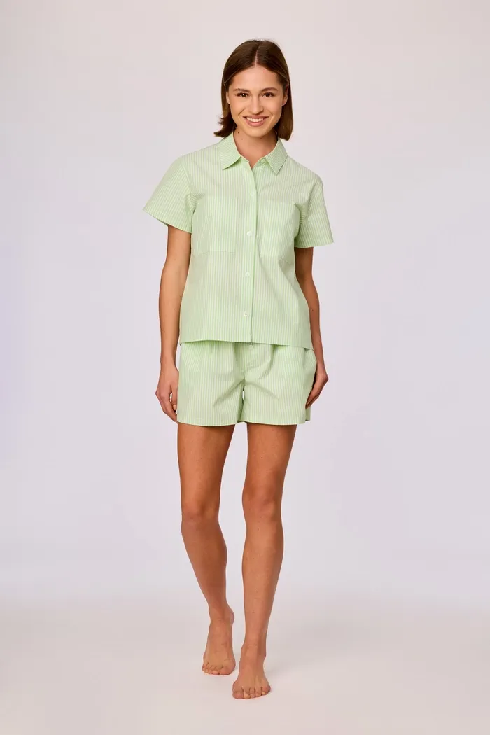 Woody - Groen/wit gestreepte Doorknoop Pyjama