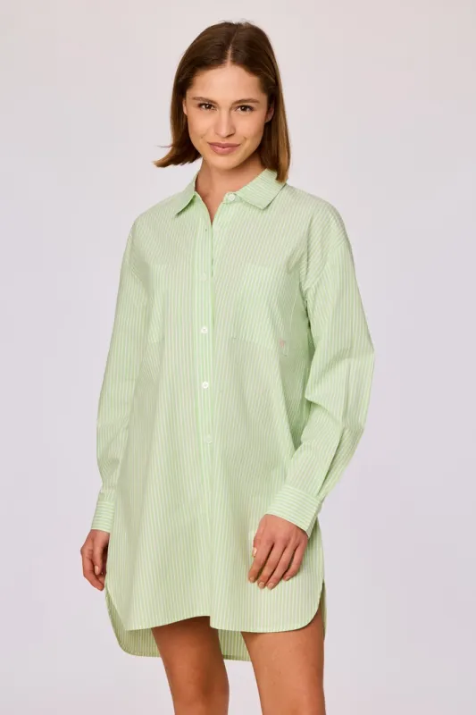 Woody - Groen/wit gestreept slaapkleed van geweven katoen