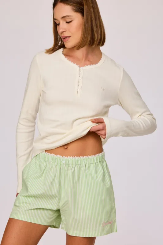 Woody - Wit/groene pyjama van geweven katoen