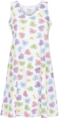 Ringella dames nachthemd zonder mouwen – V-hals, normale pasvorm, lengte ca. 90 cm – hartjesdessin – 100% katoen,