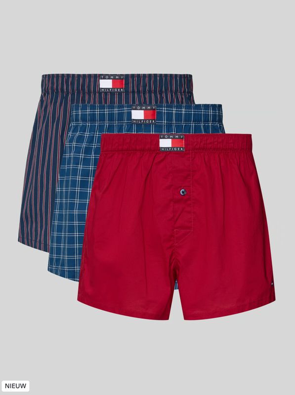 Tommy Hilfiger - 3-Pack Geweven Boxershorts Katoen - Blauw/Rood