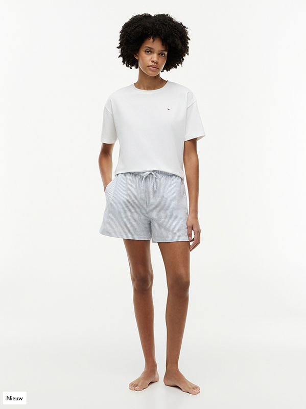 Tommy Hilfiger Dames Pyjama – T-shirt &amp; Short – Stretchkatoen – Comfort Fit - white / ithaca brisk blue