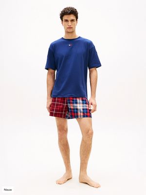 Tommy Hilfiger Heren Pyjama – T-shirt &amp; Geweven Short – 100% Katoen – Comfort Fit - preppy navy/ heritage plaid clash