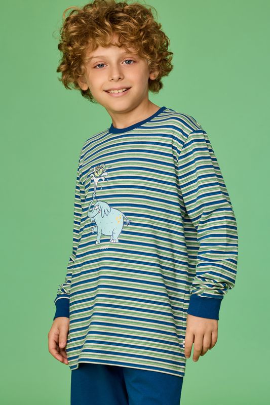 Woody - Jongens Pyjama - Groen/Blauw Gestreept