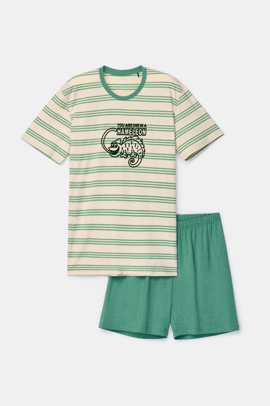 Woody - Jongens/Heren Pyjama - Groen Gestreept