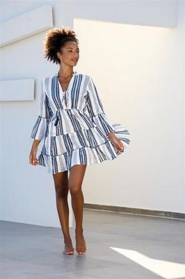 Olympia - Beachfashion - Jurk - Wit/Nachtblauw