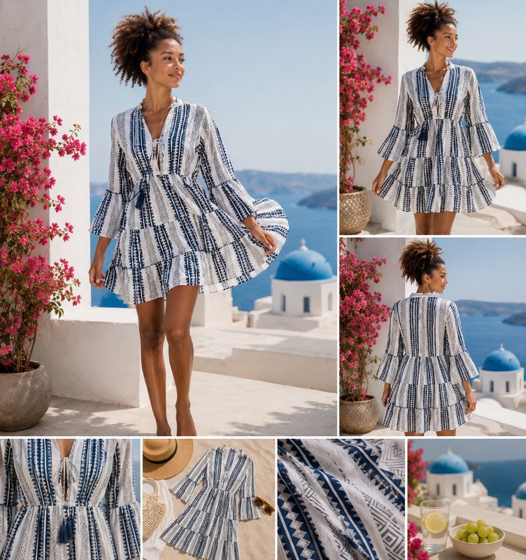 Olympia - Beachfashion - Jurk - Wit/Nachtblauw