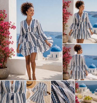 Olympia - Beachfashion - Jurk - Wit/Nachtblauw