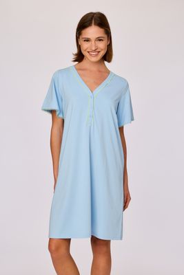 Woody - Lichtblauw slaapkleed van soepel katoen