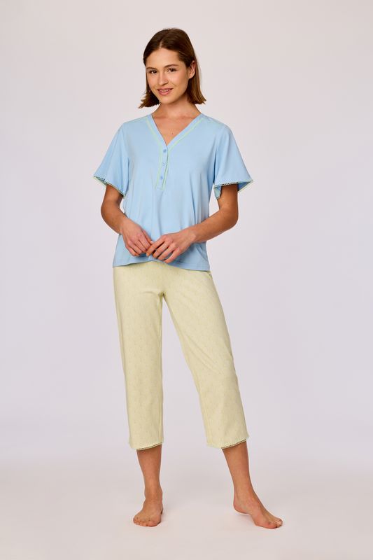 Woody - Blauw-groene pyjama van soepel katoen