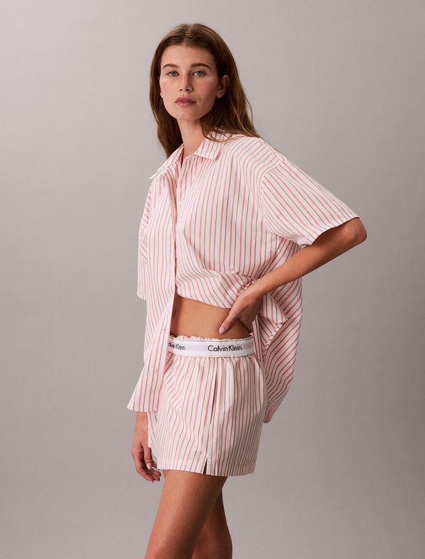 Calvin Klein - Cotton Poplin Short- Peach Bliss Gestreept