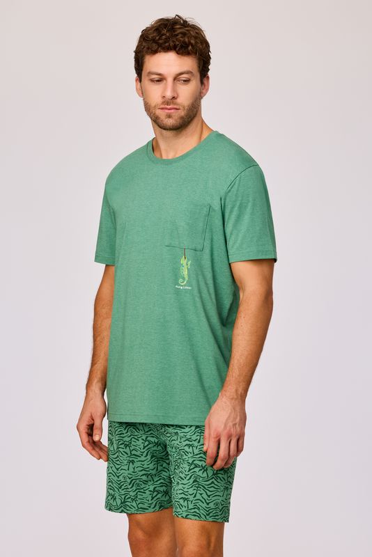 Woody - Jongens/Heren Pyjama - Groene pyjama van soepel katoen