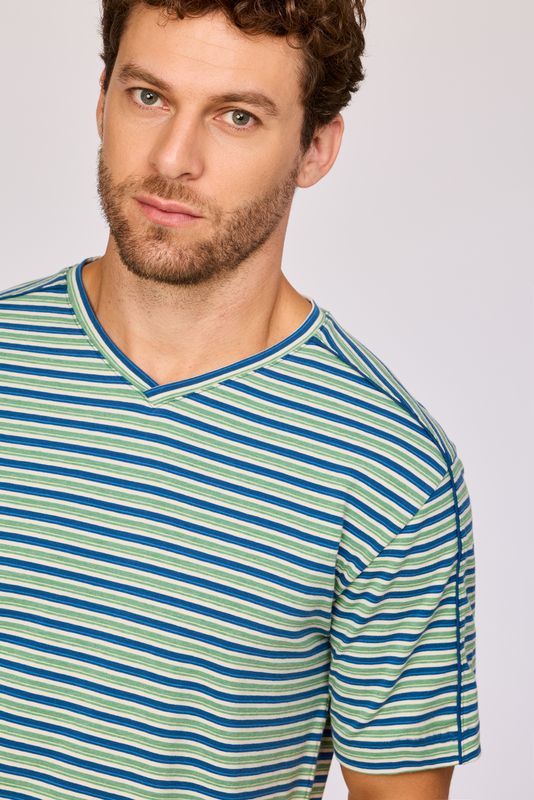 Woody - Heren Pyjama - Groen/Blauw Gestreept