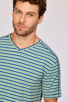Woody - Heren Pyjama - Groen/Blauw Gestreept