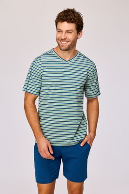 Woody - Heren Pyjama - Groen/Blauw Gestreept