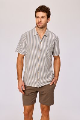 Woody - Heren Pyjama -Bruin/Blauw Gestreept