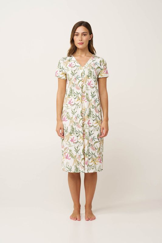Vamp  – Zomernachthemd met korte mouwen en bloemenprint – Wit multicolor - Micromodal