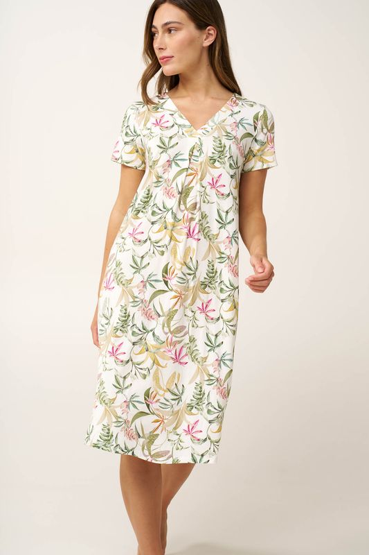 Vamp  – Zomernachthemd met korte mouwen en bloemenprint – Wit multicolor - Micromodal
