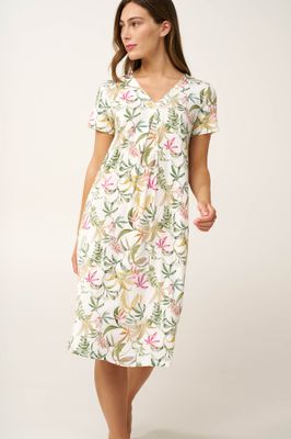 Vamp  – Zomernachthemd met korte mouwen en bloemenprint – Wit multicolor - Micromodal