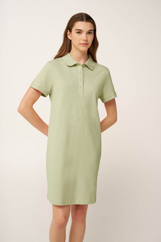 Vamp Polo jurk dames – Comfortabele zomerjurk met kraag en korte mouwen – Lichtgroen