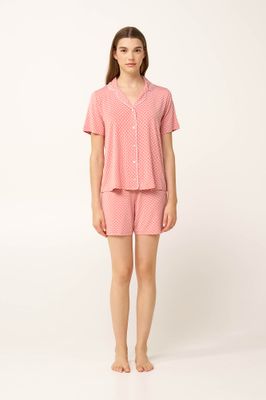 Vamp  - Damespyjama micromodal – Pyjama met korte mouwen en short – Roze met witte stippen