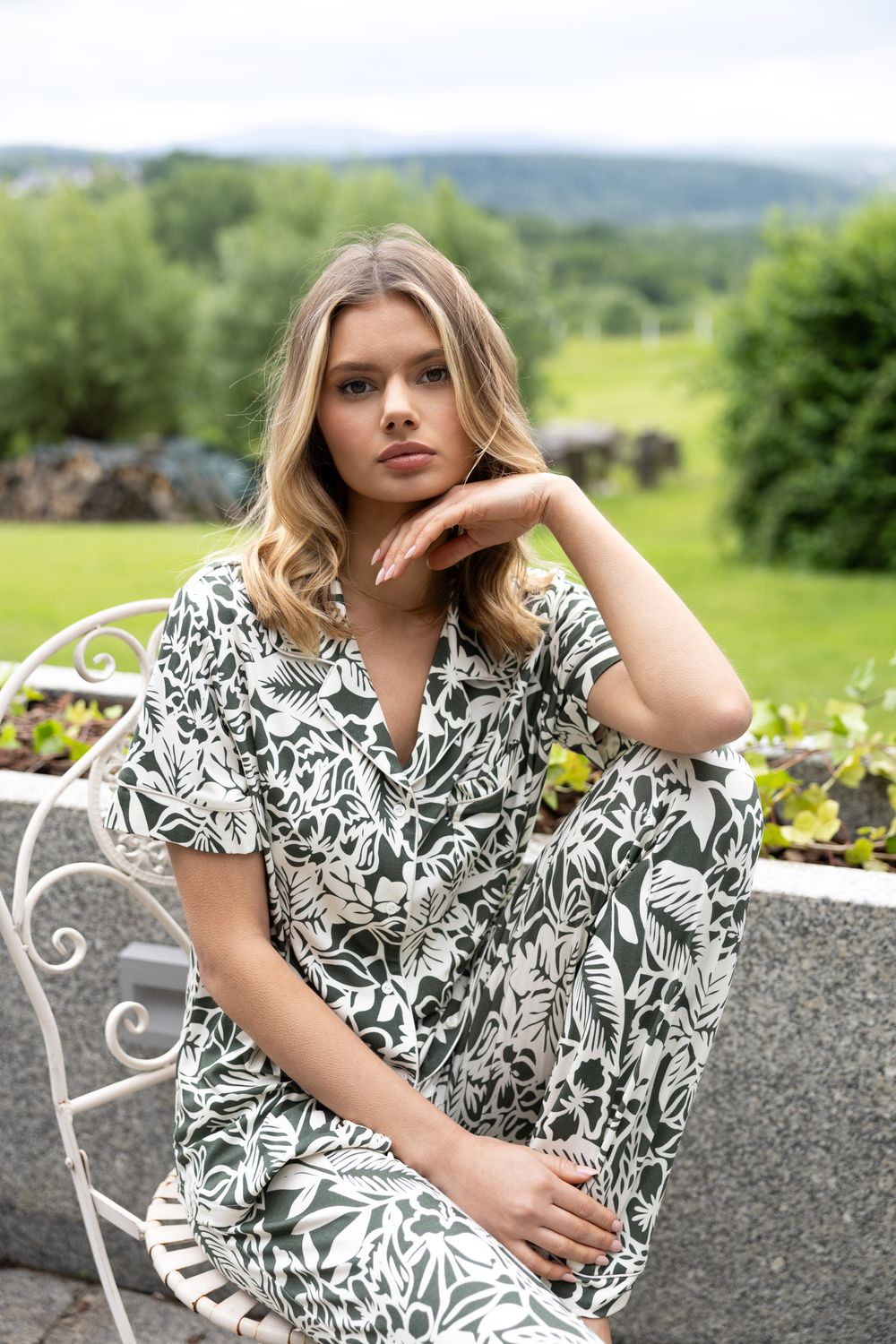 Sensis - Dames Pyjama "Louise" - Donkergroen/Ecru