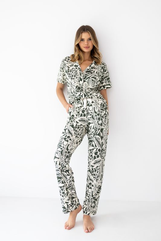 Sensis - Dames Pyjama "Louise" - Donkergroen/Ecru