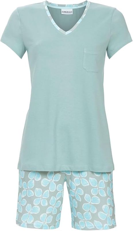 Ringella - Dames Shorty Pyjama Ringella – V-hals – Katoen/Modal – Bloemenprint Short – Comfortabel &amp; Luchtig