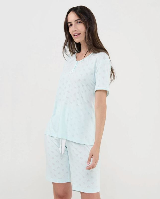 Lohe - Dames Pyjama Sterrenprint – Korte Mouwen &amp; Short – Zachte Viscose